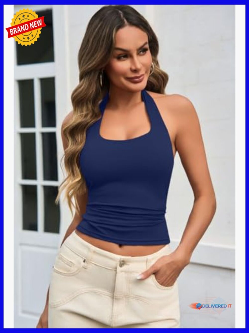 Sexy Halter Neck Backless Tank Top Double-Lined Bust Stretch Fabric - Picture 3 of 7